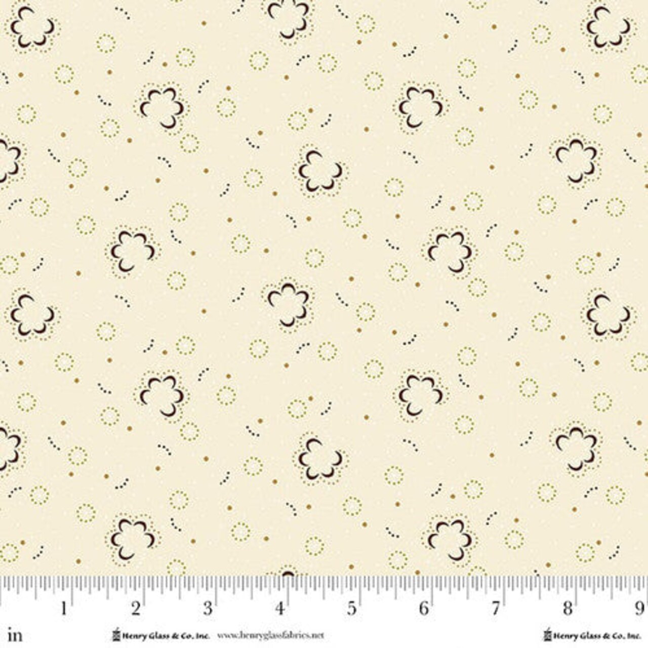 Fabric Henry Glass Cream Posh Posies Buttercream & Brickle Bits by the Quarter Yard 1953-40
